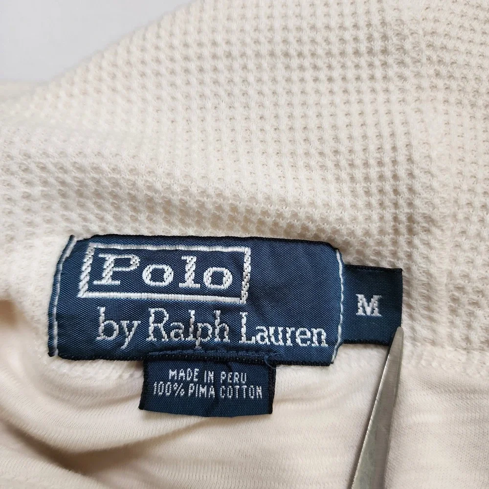Polo Ralph Lauren Mens Vintage Pima Cotton Henley Hoodie Size Medium White Layer